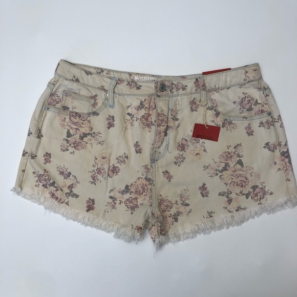 Mossimo Rosey Wash Cream Rose Print Frayed Shorts - Picture 4 of 8